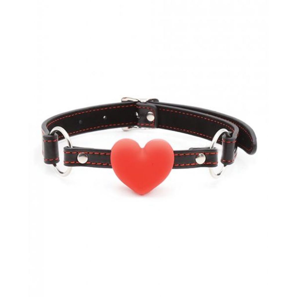 Plesur Heart Ball Gag W/red Hearts - Black - Ball Gags