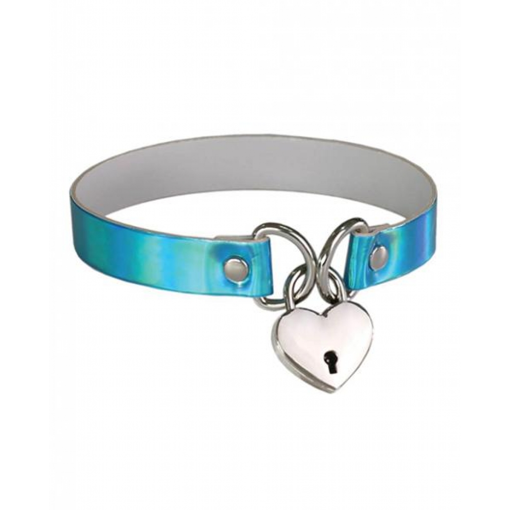 Plesur Heart Lock Collar - Holographic Blue - Collars & Leashes