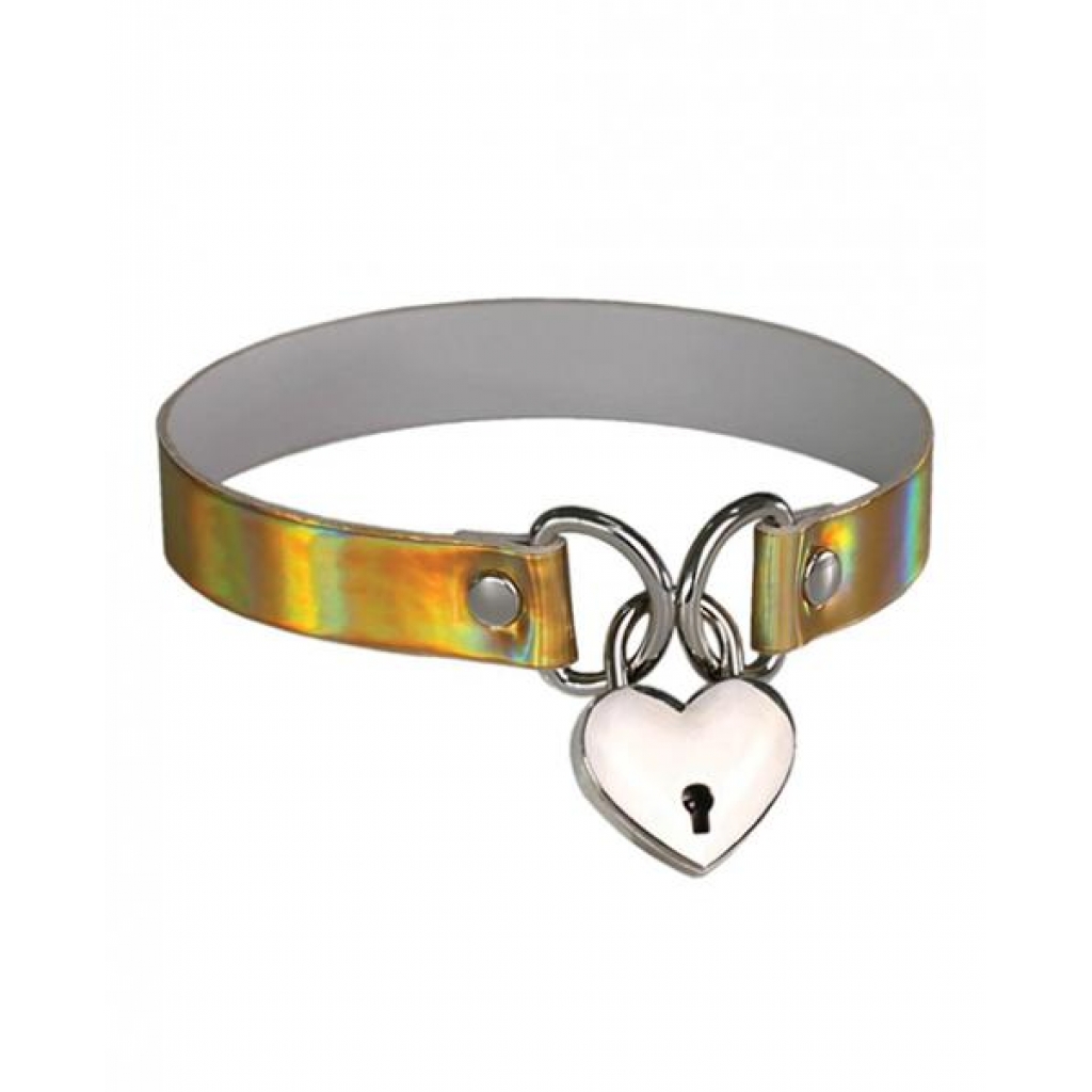 Plesur Heart Lock Collar - Holographic Gold - Collars & Leashes