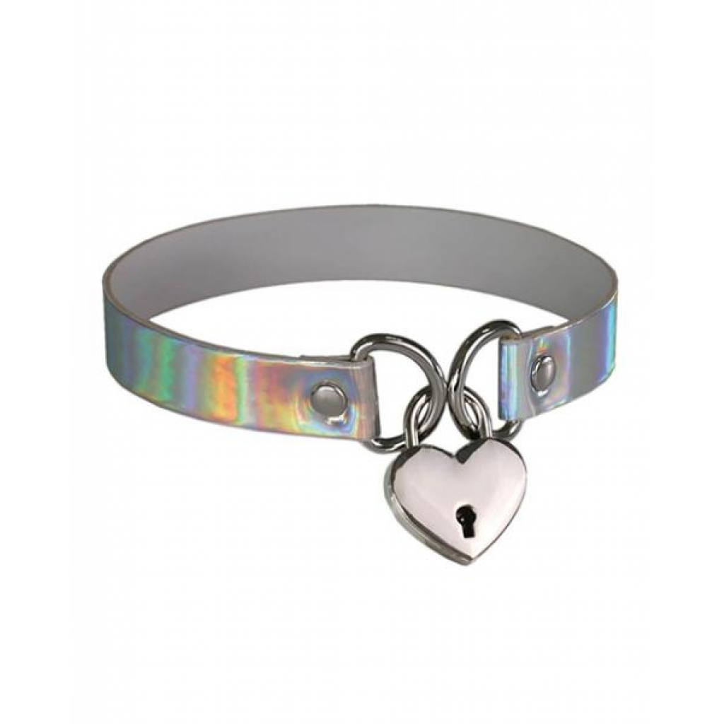 Plesur Heart Lock Collar - Holographic White - Collars & Leashes