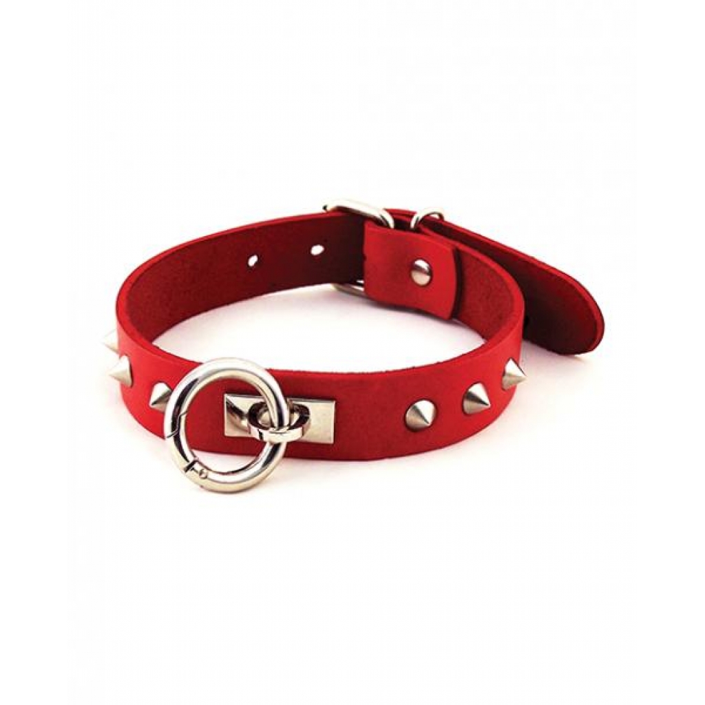 Rouge Leather O Ring Studded Collar - Red - Collars & Leashes