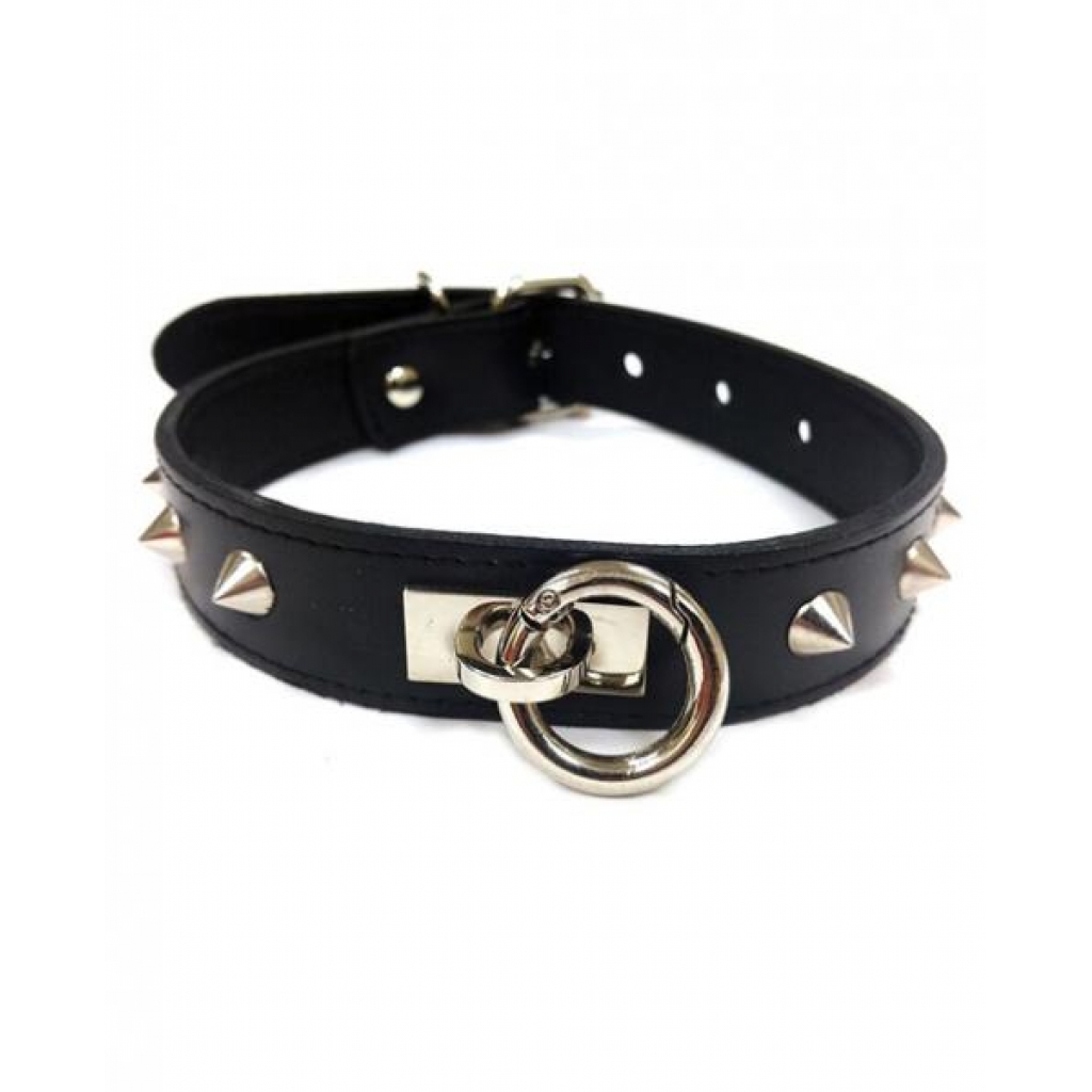 Rouge Leather O-Ring Studded Collar Black - Collars & Leashes