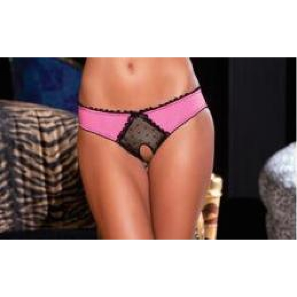 Crotchless Frills Panty with Back Bows Pink M/L - Babydolls & Slips