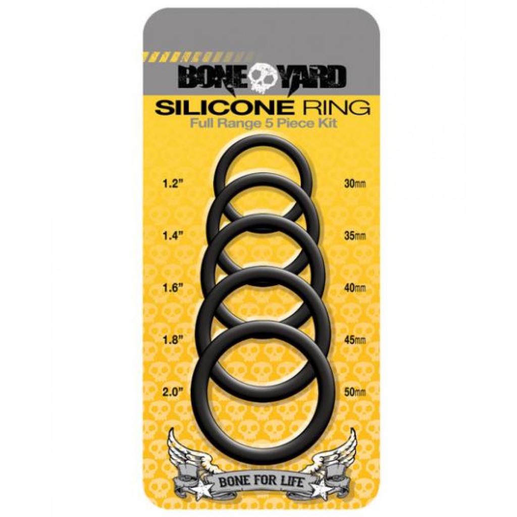 Boneyard Silicone Ring 5 Piece Kit Black - Classic Penis Rings