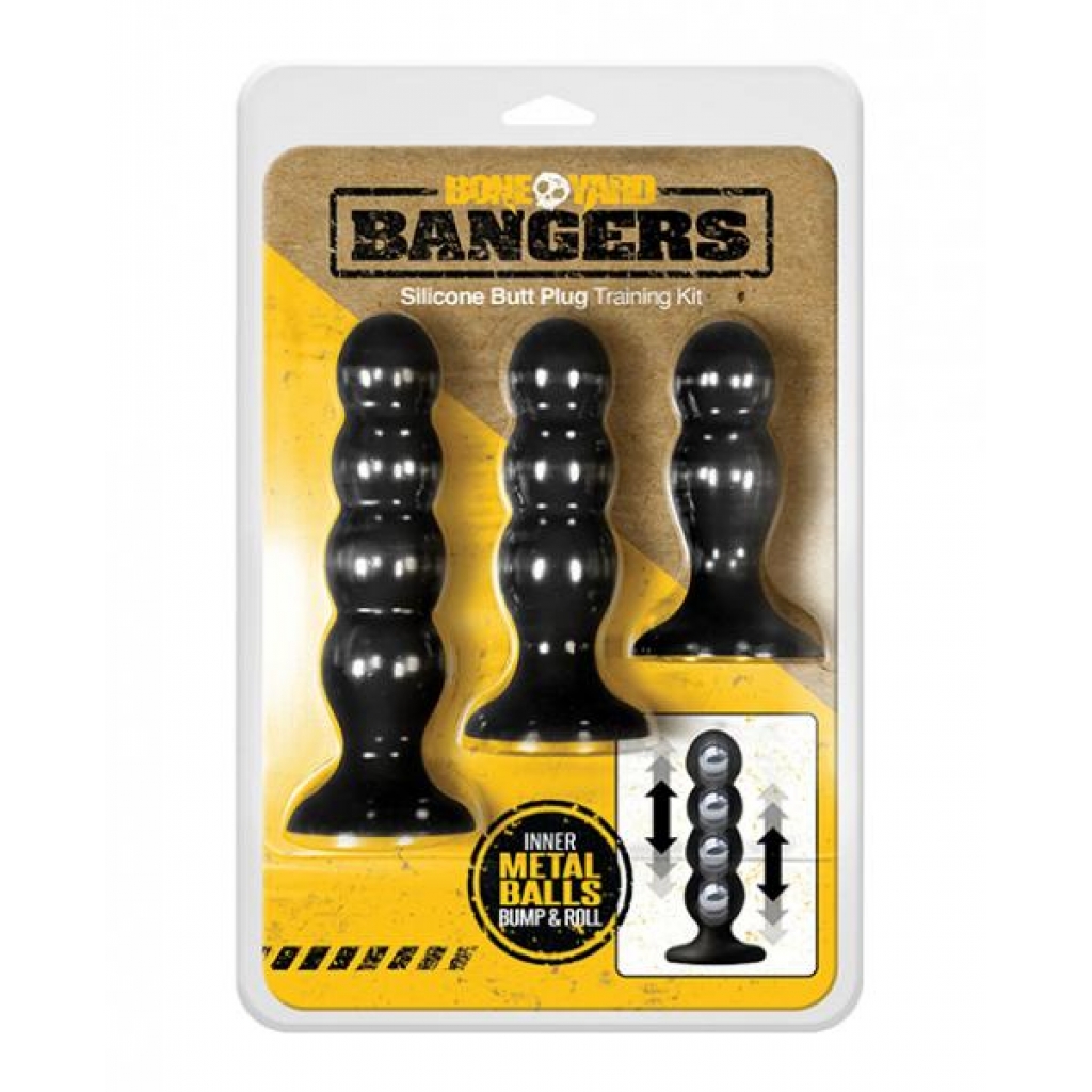 Boneyard Bangers Silicone Butt Plug Training Kit - Black - Kegel Exercisers