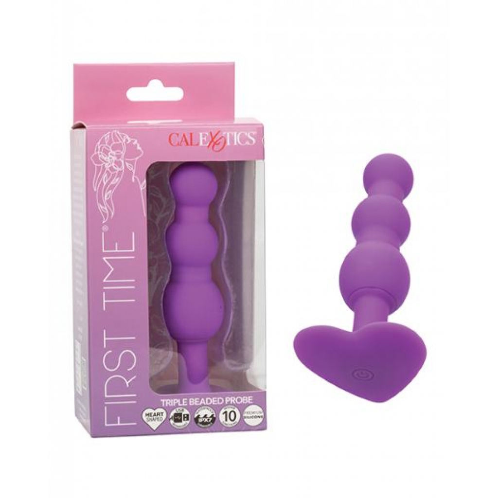 First Time Vibrating Triple Beaded Anal Probe - Purple