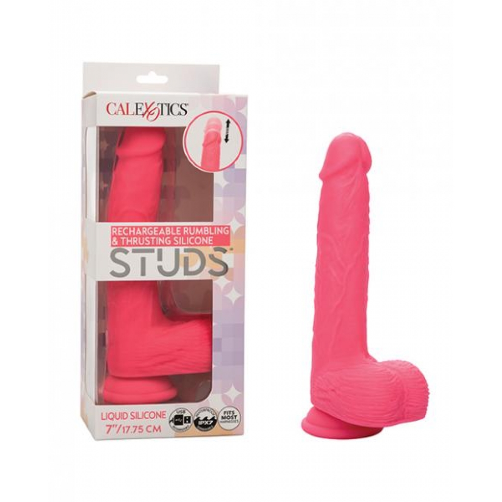 Silicone Studs Rechargeable Rumbling & Thrusting Vibrator - Realistic Dildos & Dongs