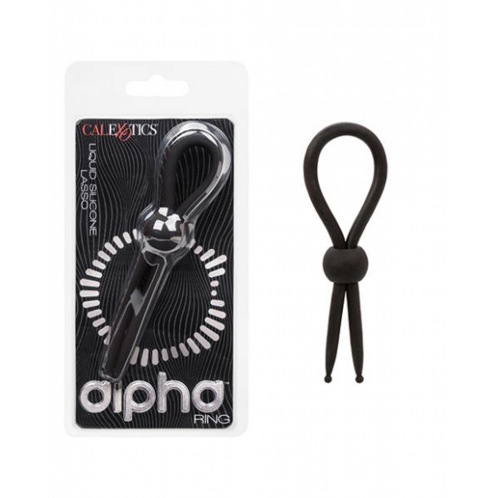 Alpha Liquid Silicone Lasso Cock Ring - Black - Adjustable & Versatile Penis Rings