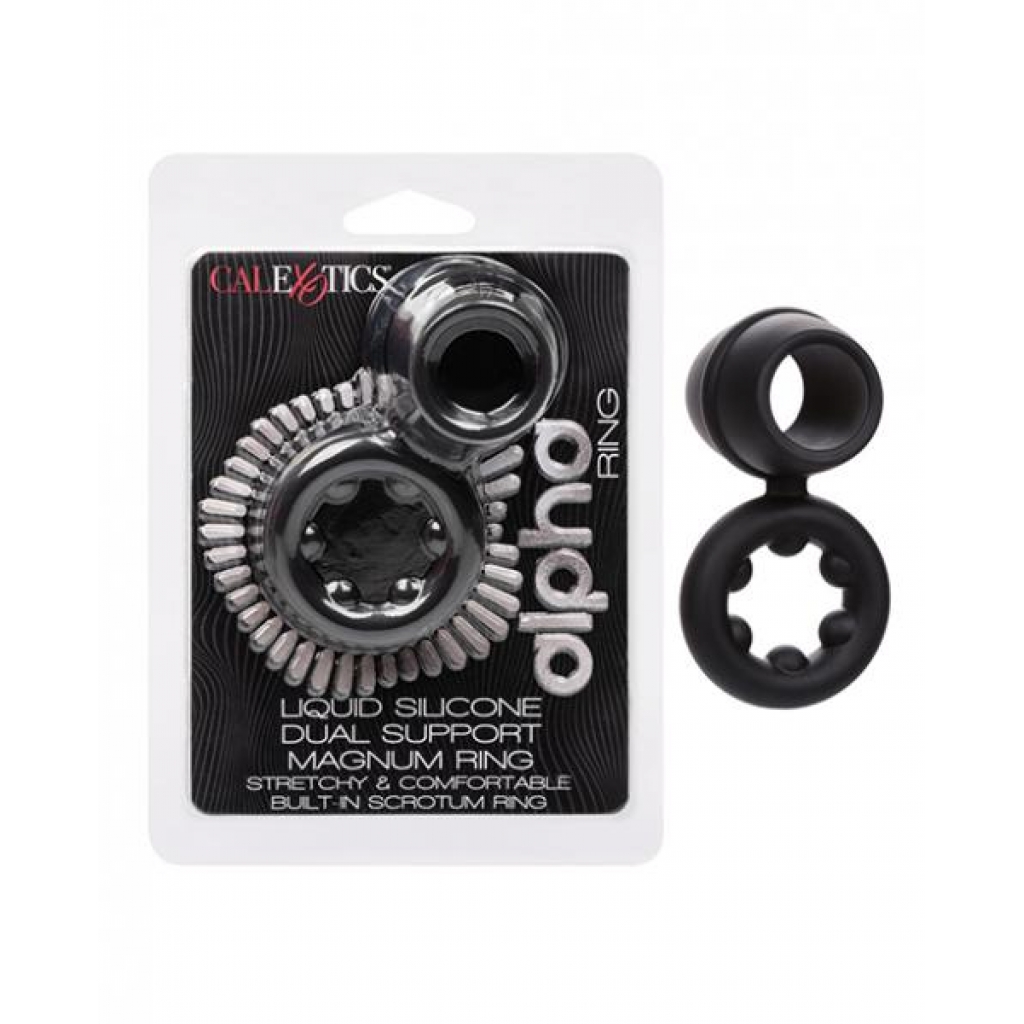 Alpha Liquid Silicone Dual Magnum Ring - Black - Cock Ring Trios