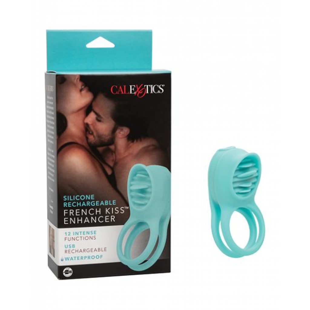 Couple's Enhancers Silicone Rechargeable French Kiss Enhancer - Teal - Tongues