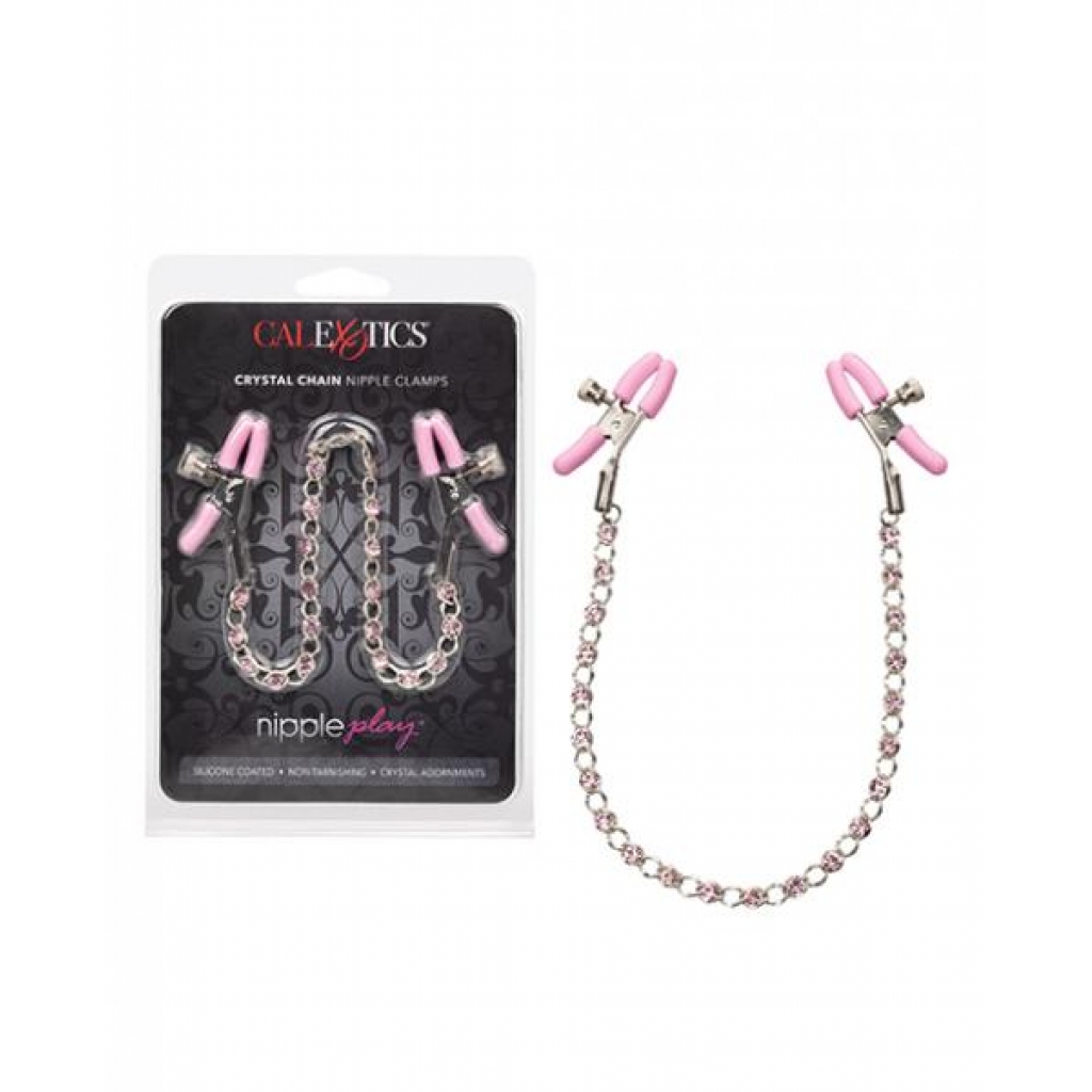 Nipple Play Crystal Chain Nipple Clamps - Pink - Nipple Clamps