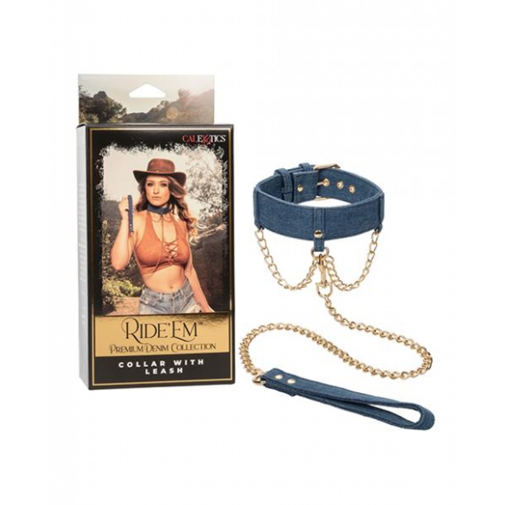 Ride 'em Premium Denim Collection Collar W/leash - Collars & Leashes