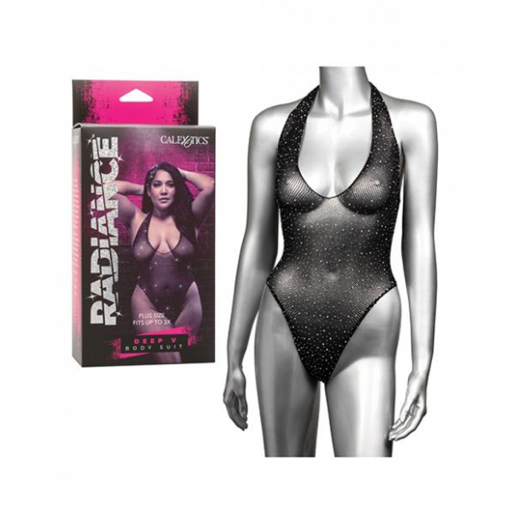 Radiance Deep V Body Suit - Black Qn - Bodystockings, Pantyhose & Garters