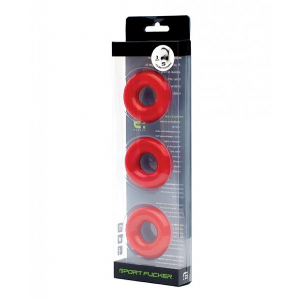 Sport Fucker Chubby Cockring Pack Of 3 - Red - Cock Ring Trios