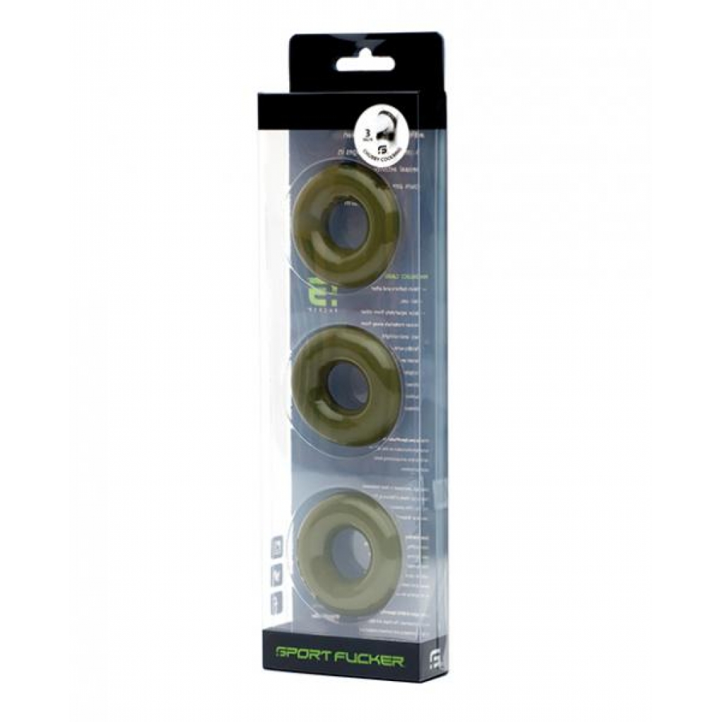 Sport Fucker Chubby Cockring Pack Of 3 - Army Green - Cock Ring Trios