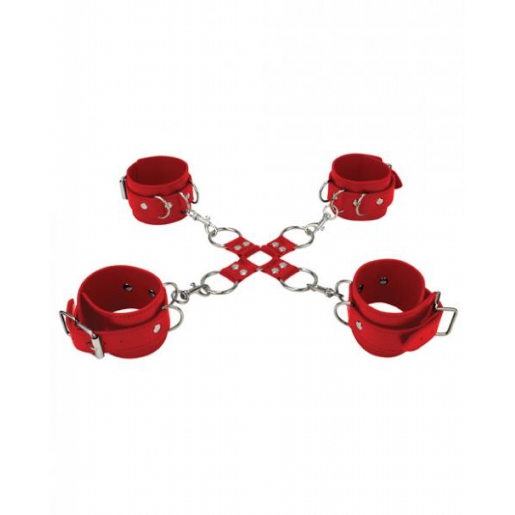 Ouch Leather Hand and Leg Cuffs Red - BDSM Kits