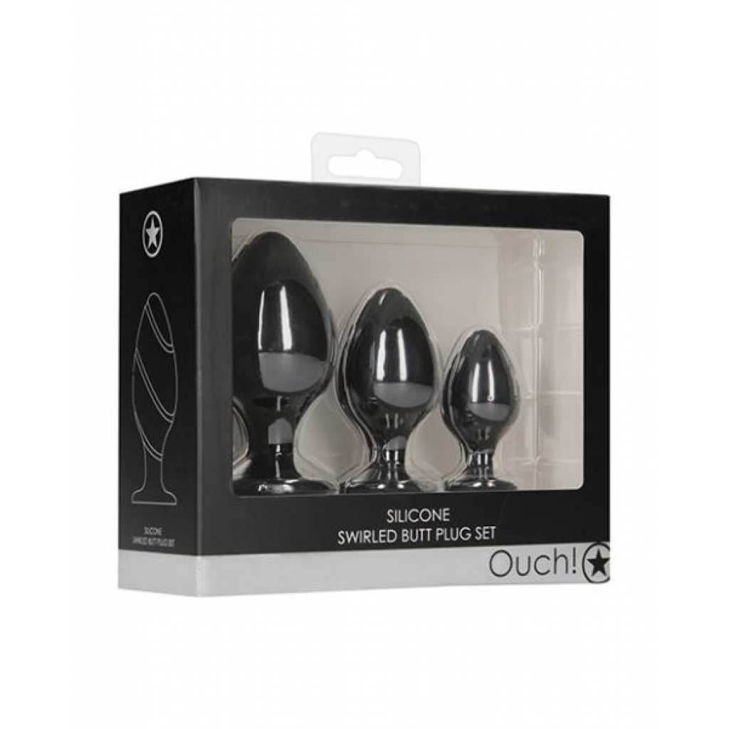 Shots Ouch Swirled Butt Plug Set - Black - Anal Trainer Kits