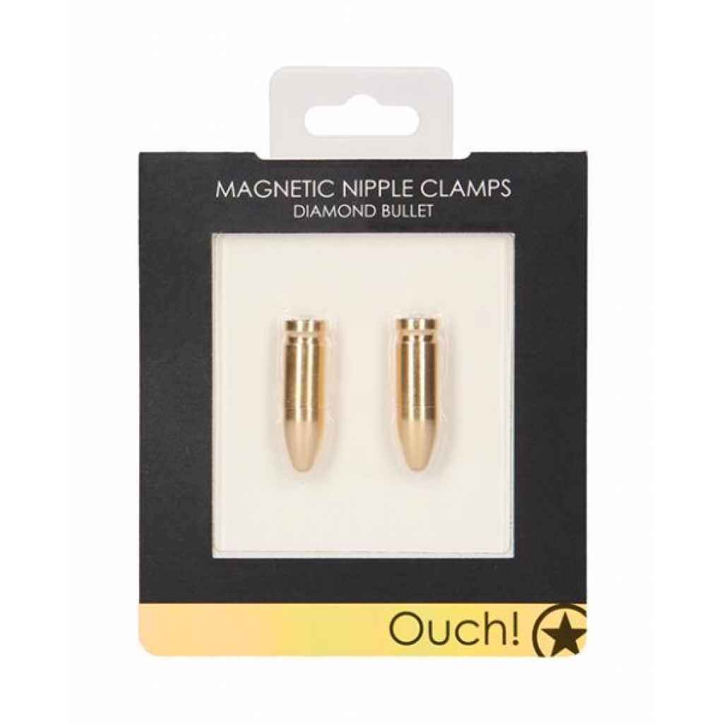 Shots Ouch Diamond Bullet Magnetic Nipple Clamps - Gold - Nipple Clamps