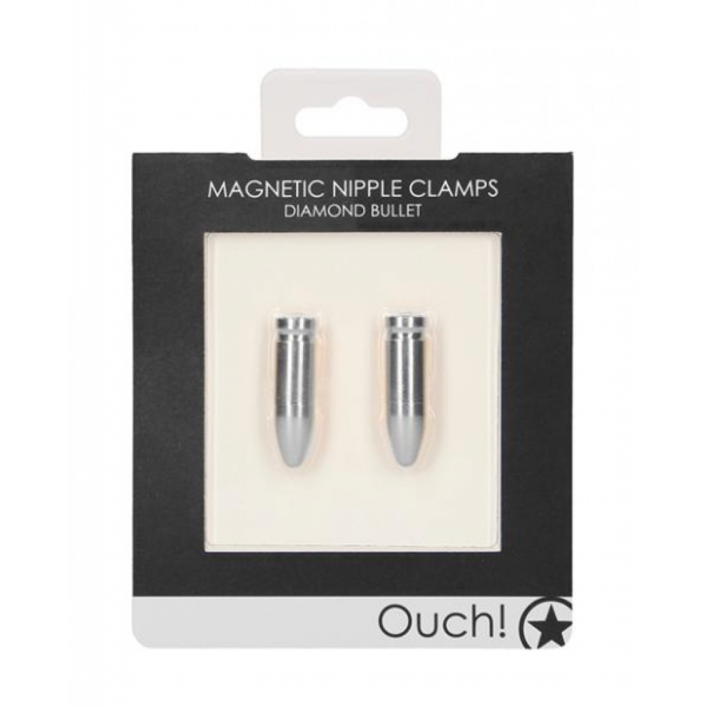 Shots Ouch Diamond Bullet Magnetic Nipple Clamps - Silver - Nipple Clamps