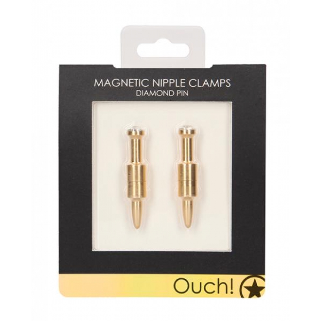 Shots Ouch Diamond Pin Magnetic Nipple Clamps - Gold - Nipple Clamps