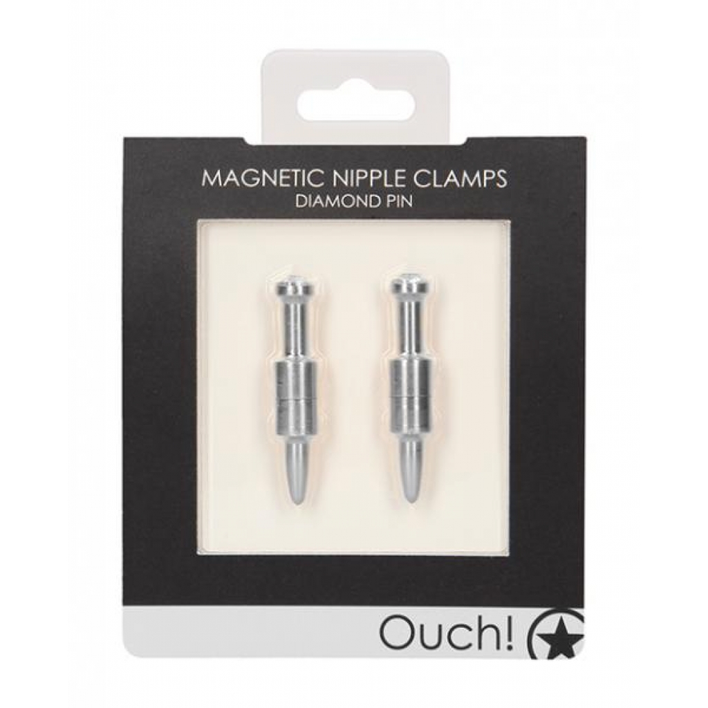 Shots Ouch Diamond Pin Magnetic Nipple Clamps - Silver - Nipple Clamps