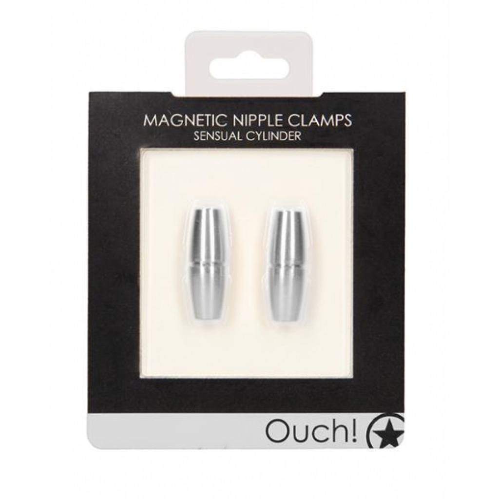 Shots Ouch Sensual Cylinder Magnetic Nipple Clamps - Silver - Nipple Clamps