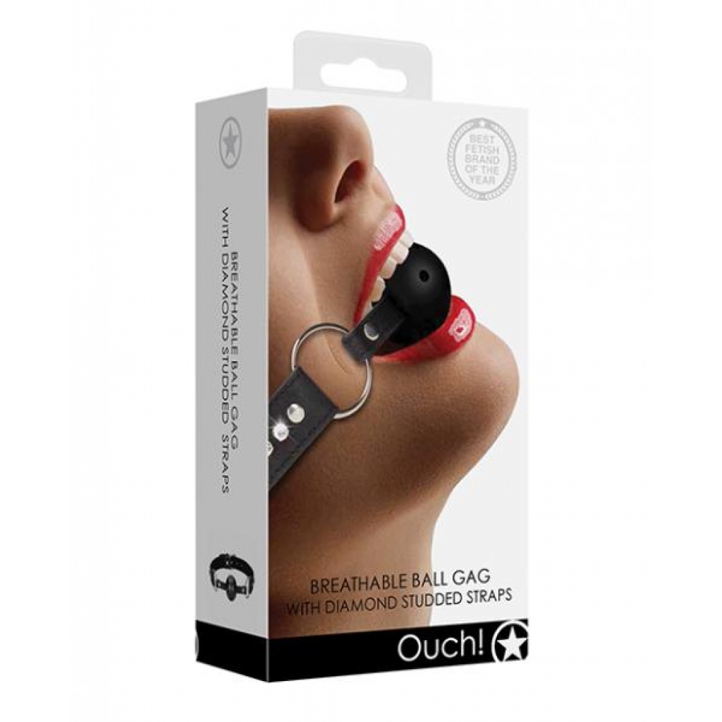 Shots Ouch Diamond Breathable Ball Gag - Black - Ball Gags