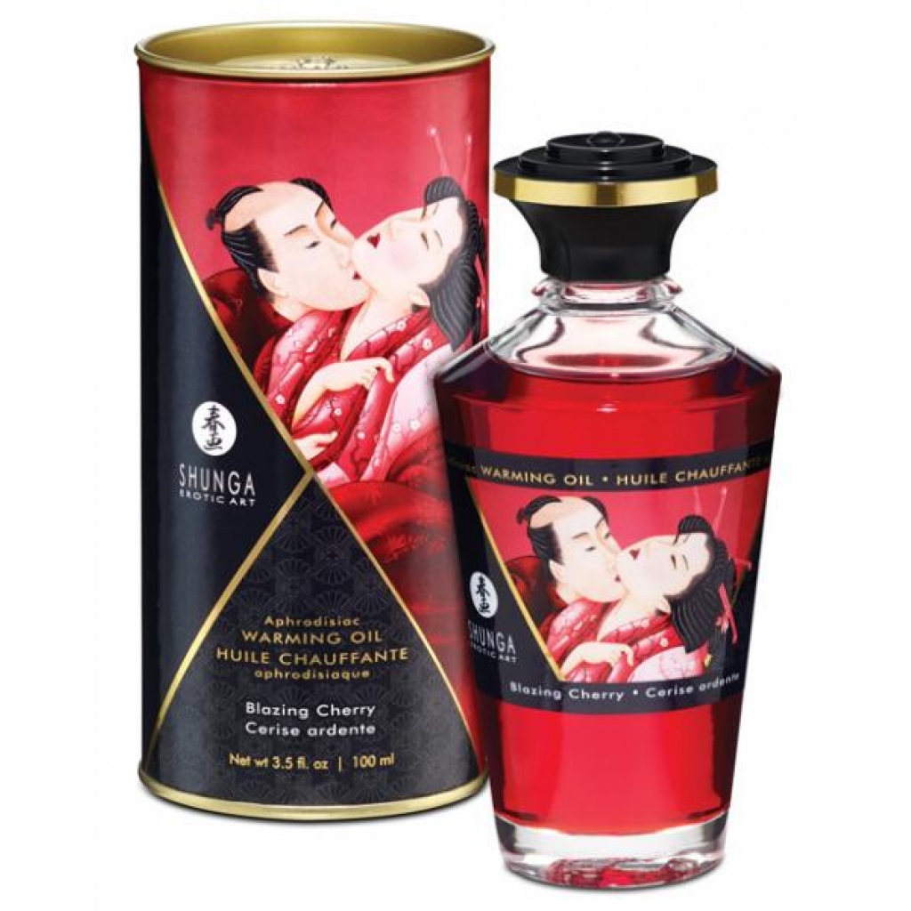 Shunga Warming Massage Oil Blazing Cherry 3.5oz - Sensual Massage Oils & Lotions