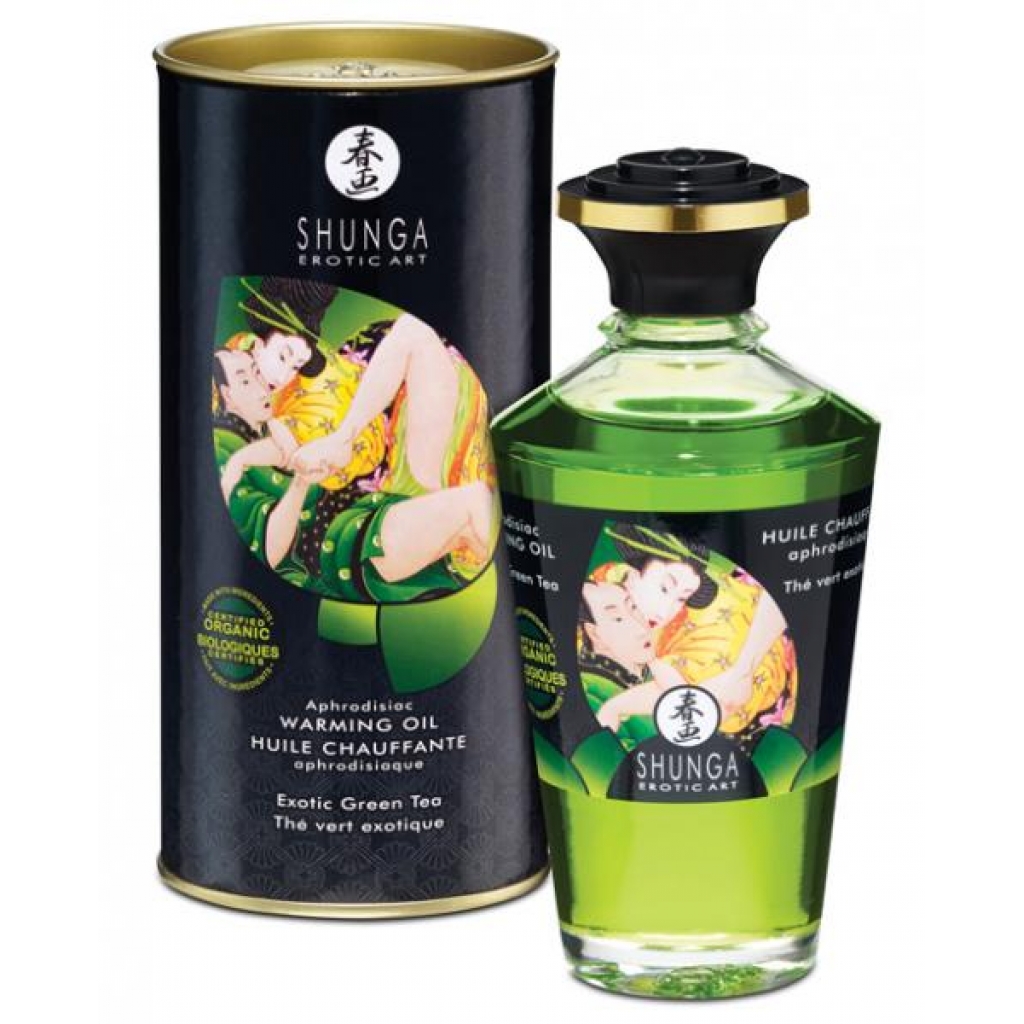 Shunga Organica Warming Oil - 3.5 Oz Green Tea - Sensual Massage Oils & Lotions