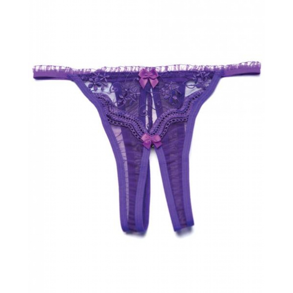 Scalloped Embroidery Crotchless Panty in Purple