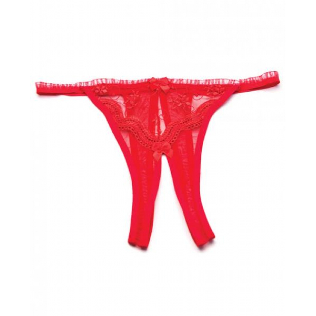 Scalloped Embroidery Crotchless Panty in Red