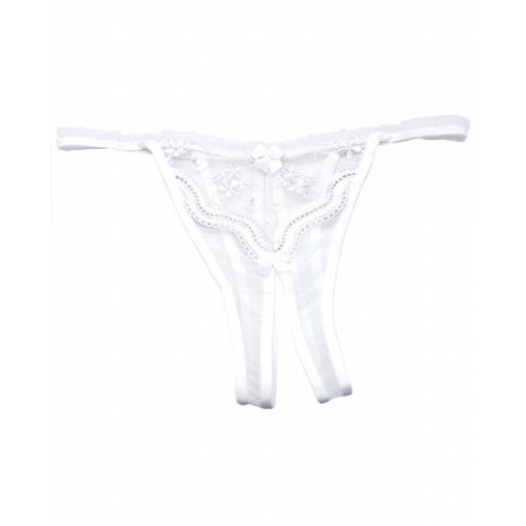 Scalloped Embroidery Crotchless Panty in White