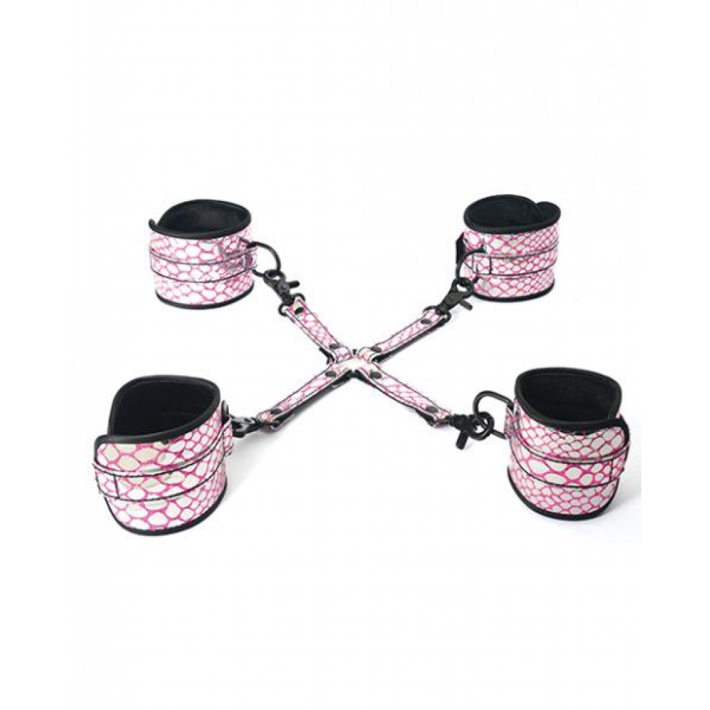 Spartacus Faux Leather Wrist, Ankle Restraints & Hog Tie Pink - Hogties