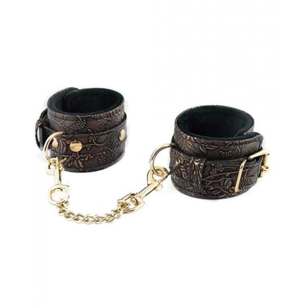 Spartacus Faux Fur Lining Wrist Restraints - Brown Floral Print - Handcuffs