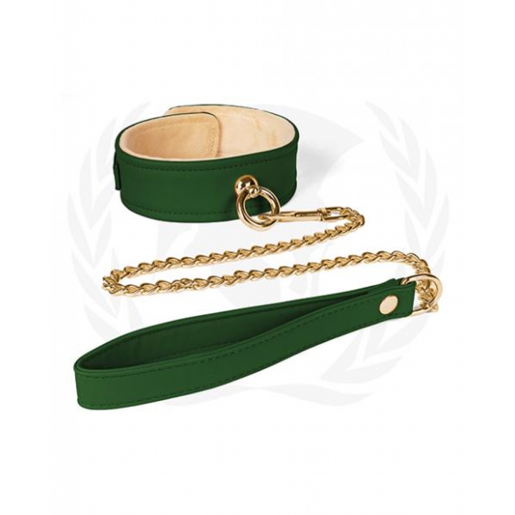 Spartacus Plush Lined PU Collar & Chained Leash - Green