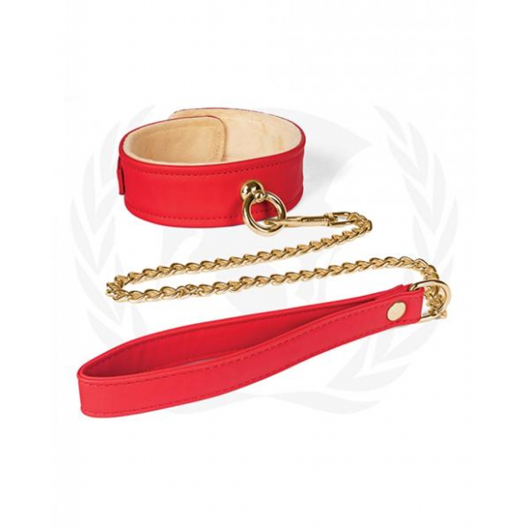 Spartacus Plush Lined Pu Collar & Chained Leash - Red - Collars & Leashes