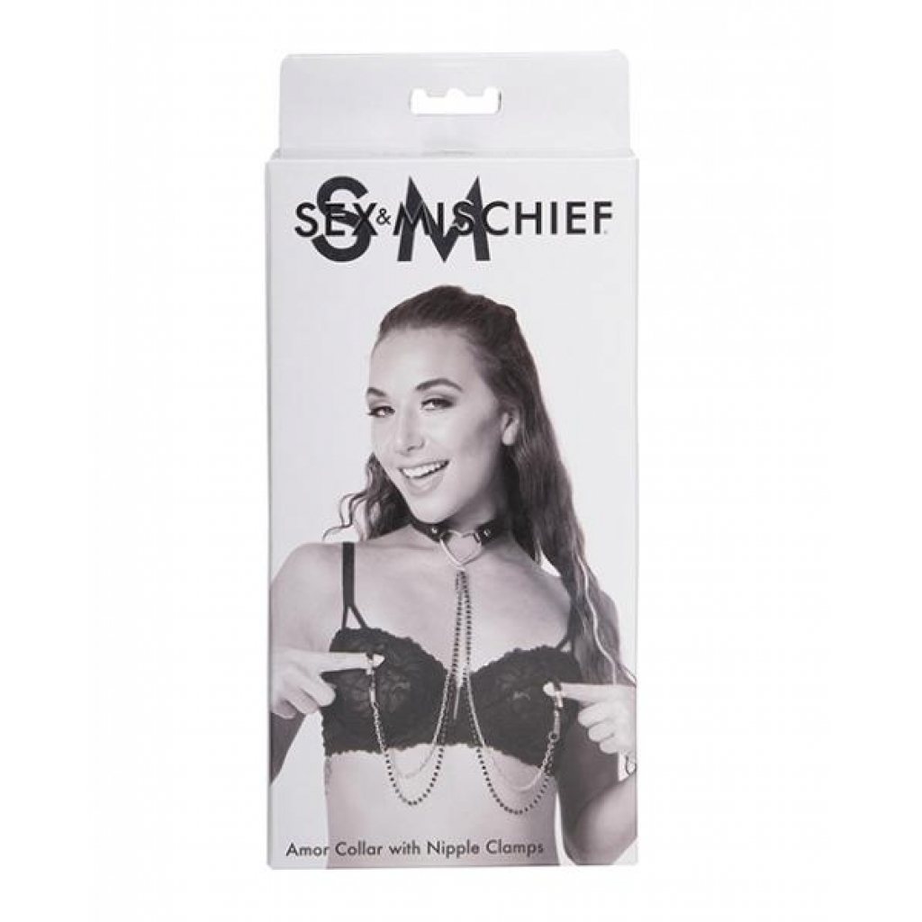 Sex & Mischief Amor Collar W/nipple Clamps - Collars & Leashes