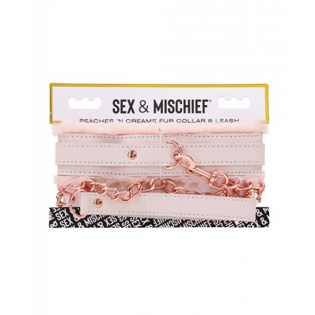 Sex & Mischief Peaches 'n Creame Fur Collar & Leash - Collars & Leashes