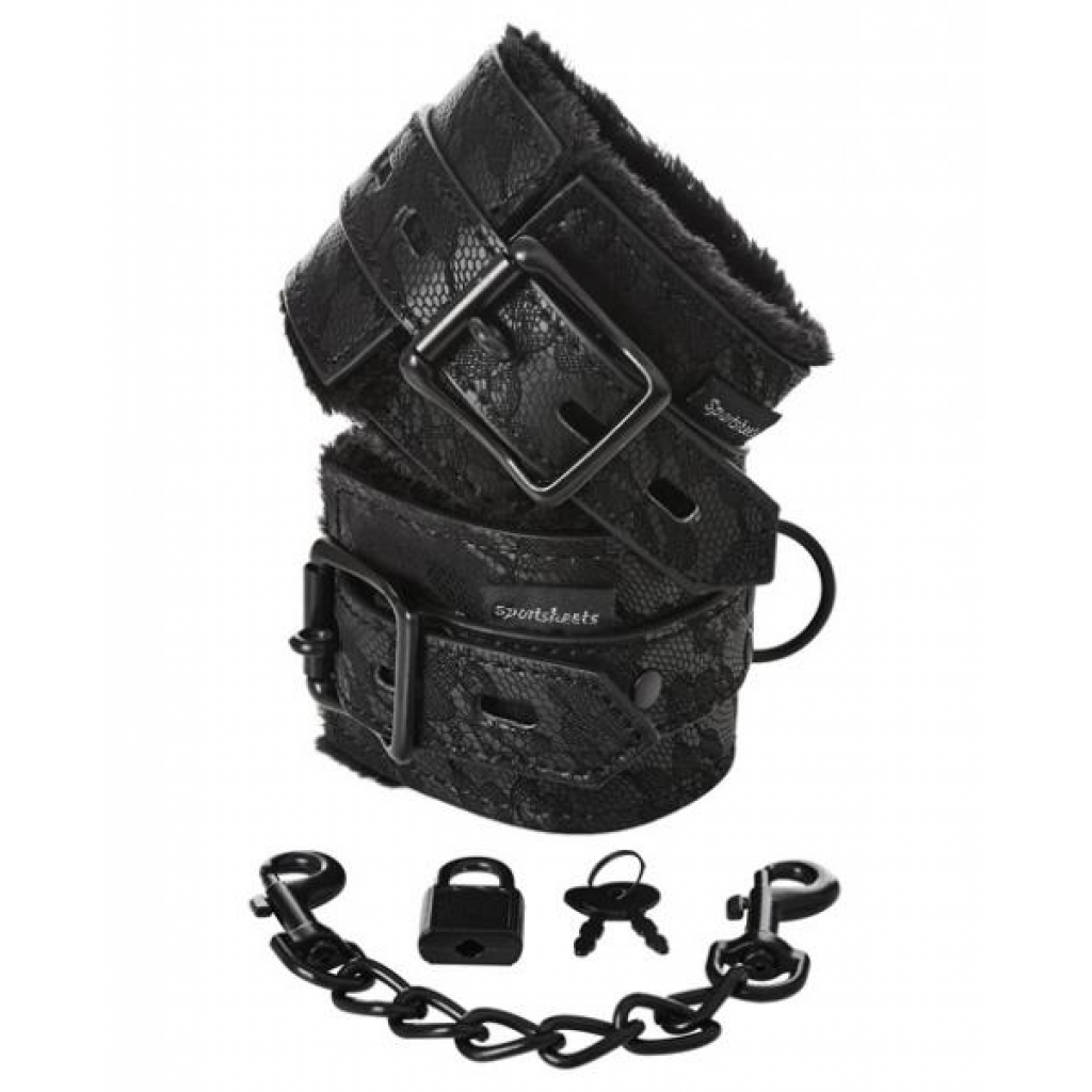 Sincerely Lace Fur Lined Handcuffs - Black