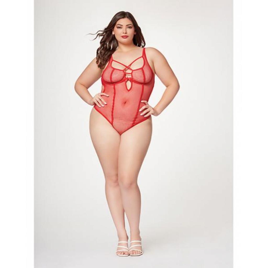 Fishnet Strappy High Cut Leg Teddy Red 1x/2x - Teddies