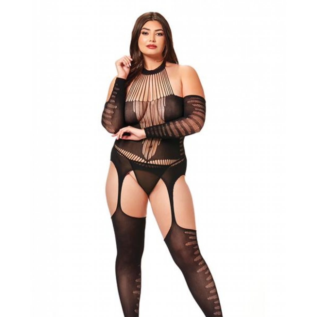 Halter Body Stocking Jumpsuit Black Qn - Bodystockings, Pantyhose & Garters