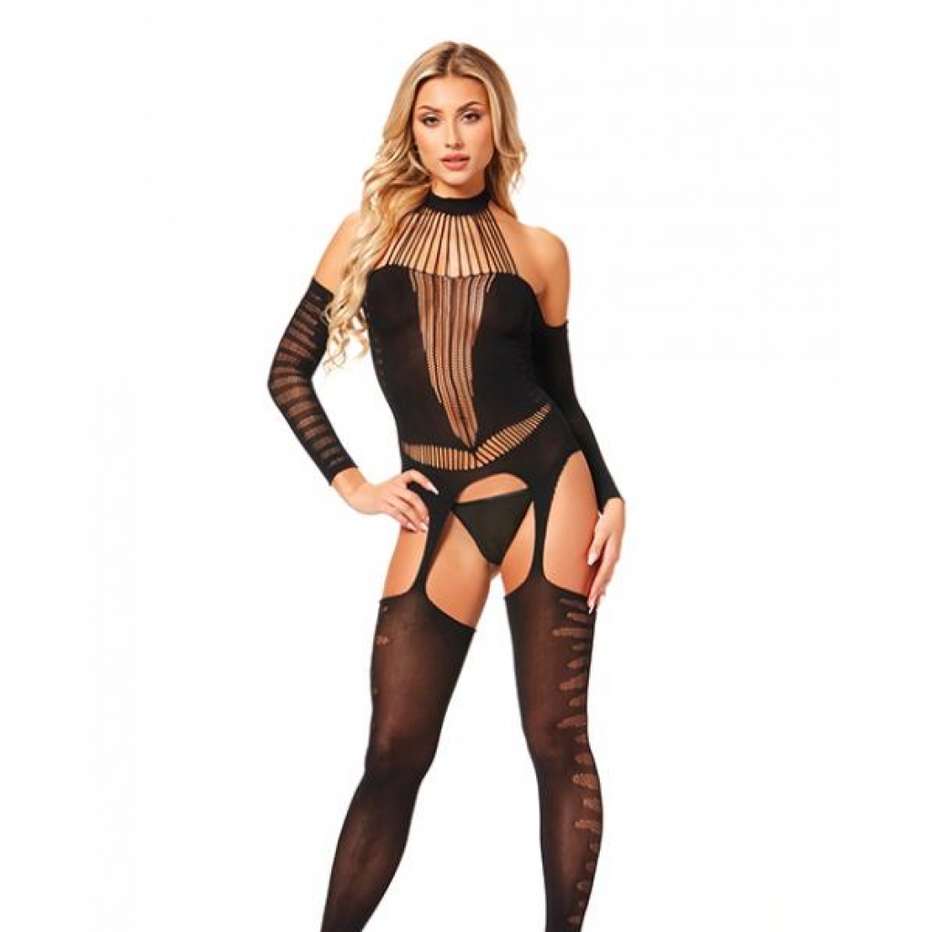 Halter Body Stocking Jumpsuit Black O/s - Bodystockings, Pantyhose & Garters