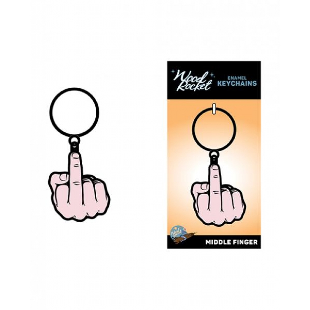 Wood Rocket Middle Finger Keychain - Pink - Gag & Joke Gifts