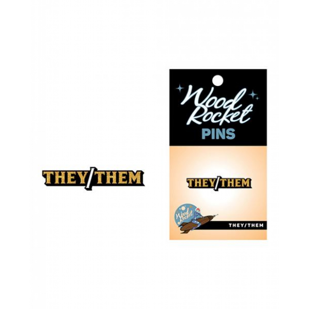 Wood Rocket They/them Pin - Black/gold - Jewelry