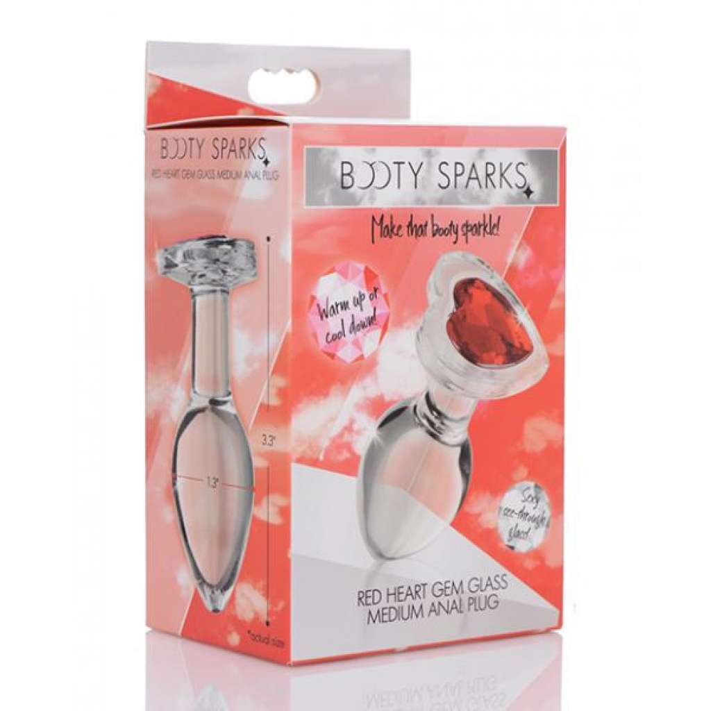 Booty Sparks Red Heart Gem Glass Anal Plug - Medium - Anal Plugs