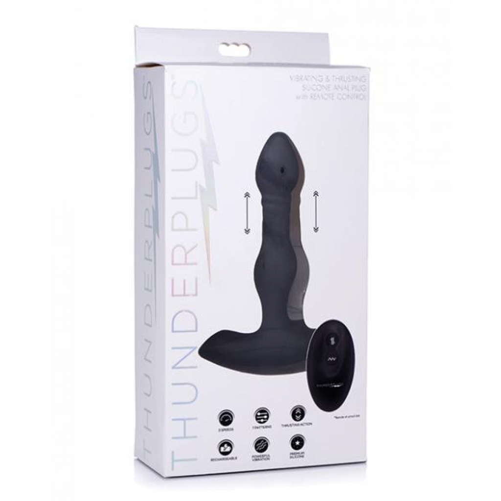 Thunderplugs Silicone Vibrating & Thrusting Plug W/remote - Black - Anal Plugs