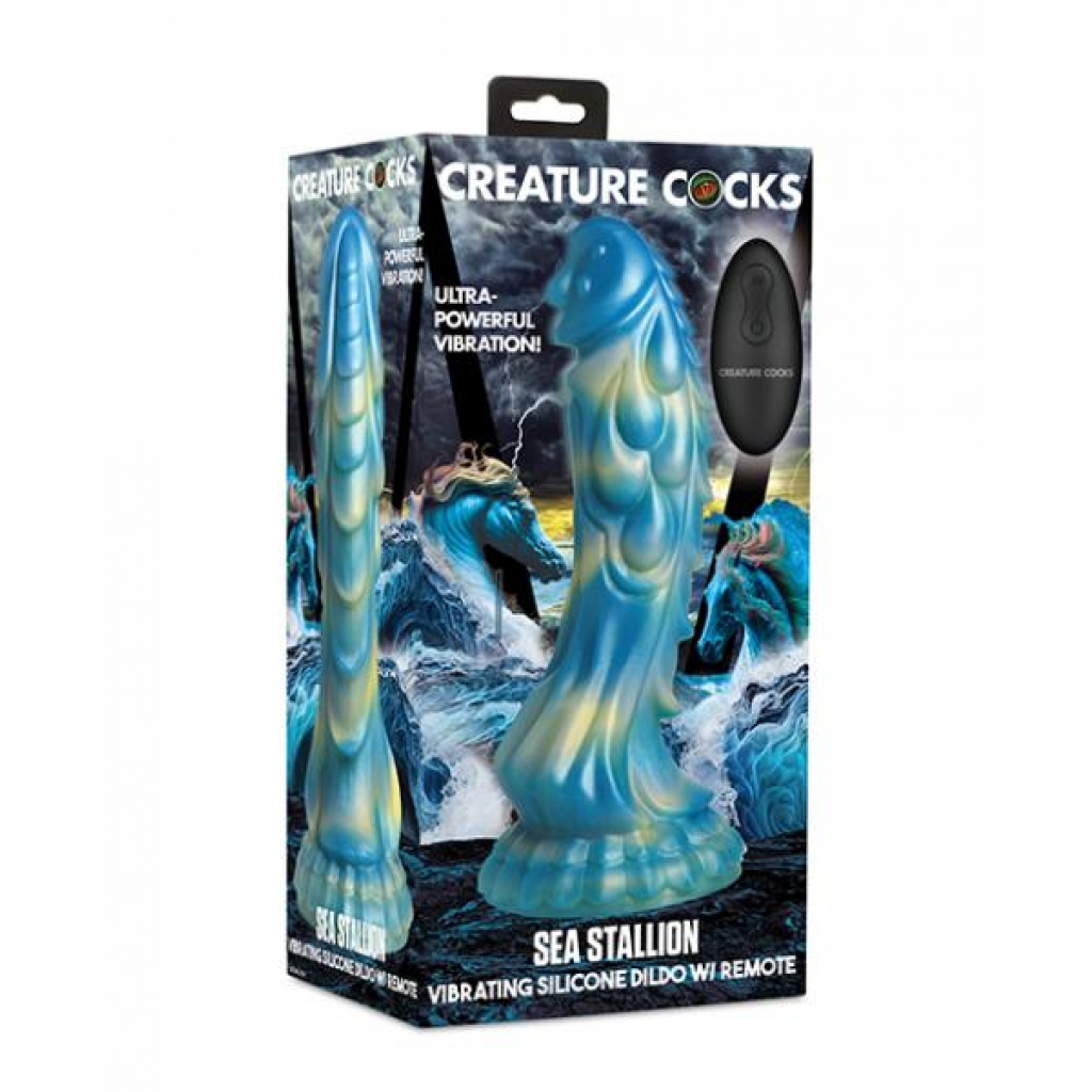 Creature Cocks Sea Stallion Vibrating Dildo with Remote - Blue/Yellow