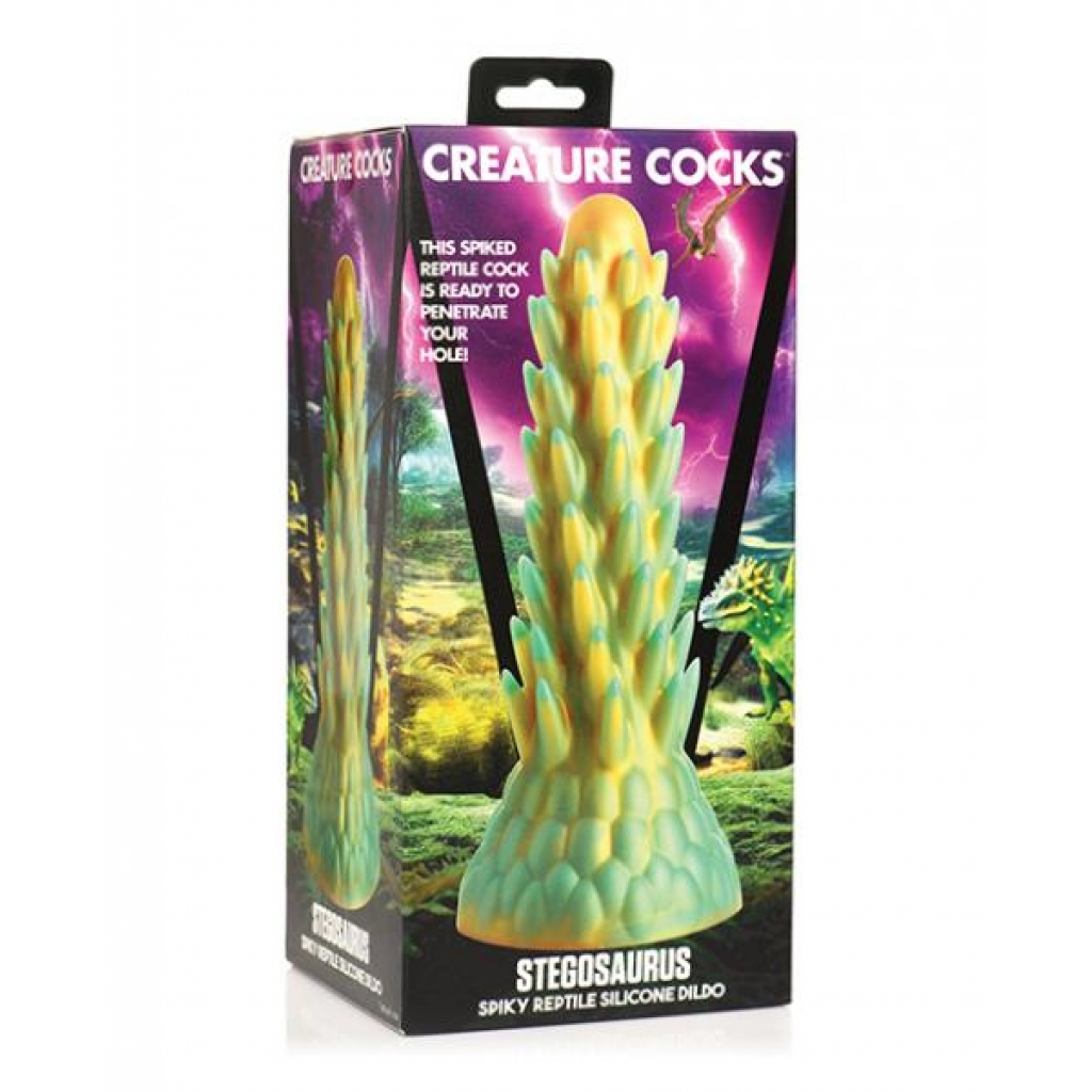 Creature Cocks Stegosaurus Spiky Reptile Silicone Dildo - Teal/gold - Extreme Dildos