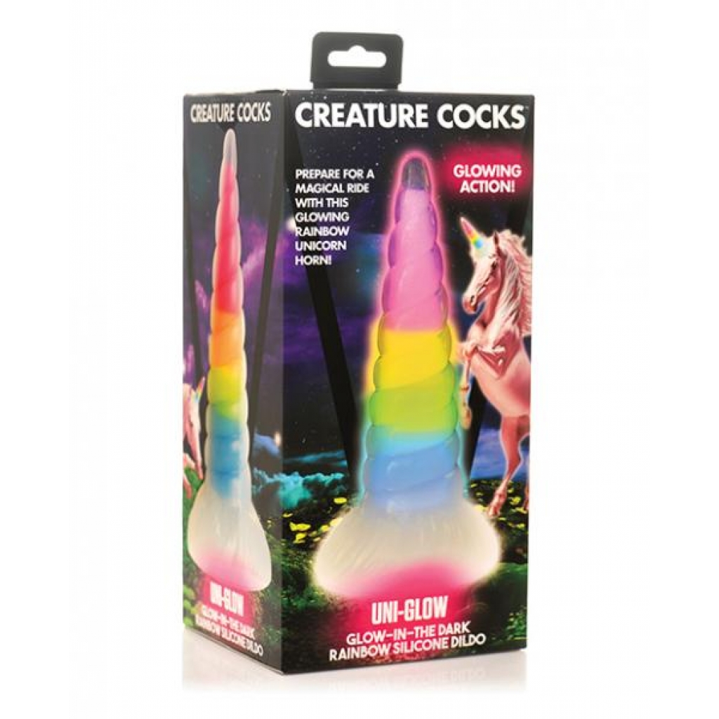 Creature Cocks Uni Glow In The Dark Silicone Dildo - Rainbow - Extreme Dildos