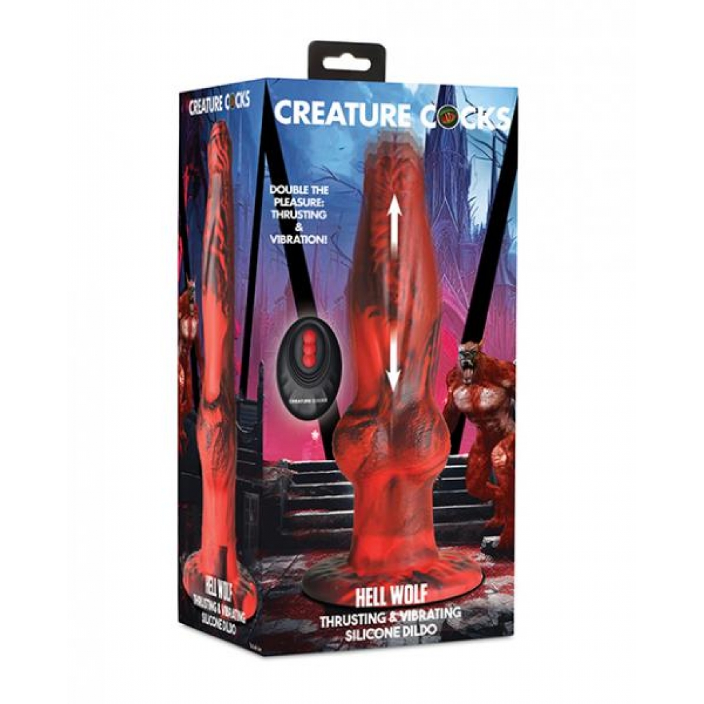 Creature Cocks Hell-wolf Thrusting & Vibrating Silicone Dildo - Black/red - Extreme Dildos